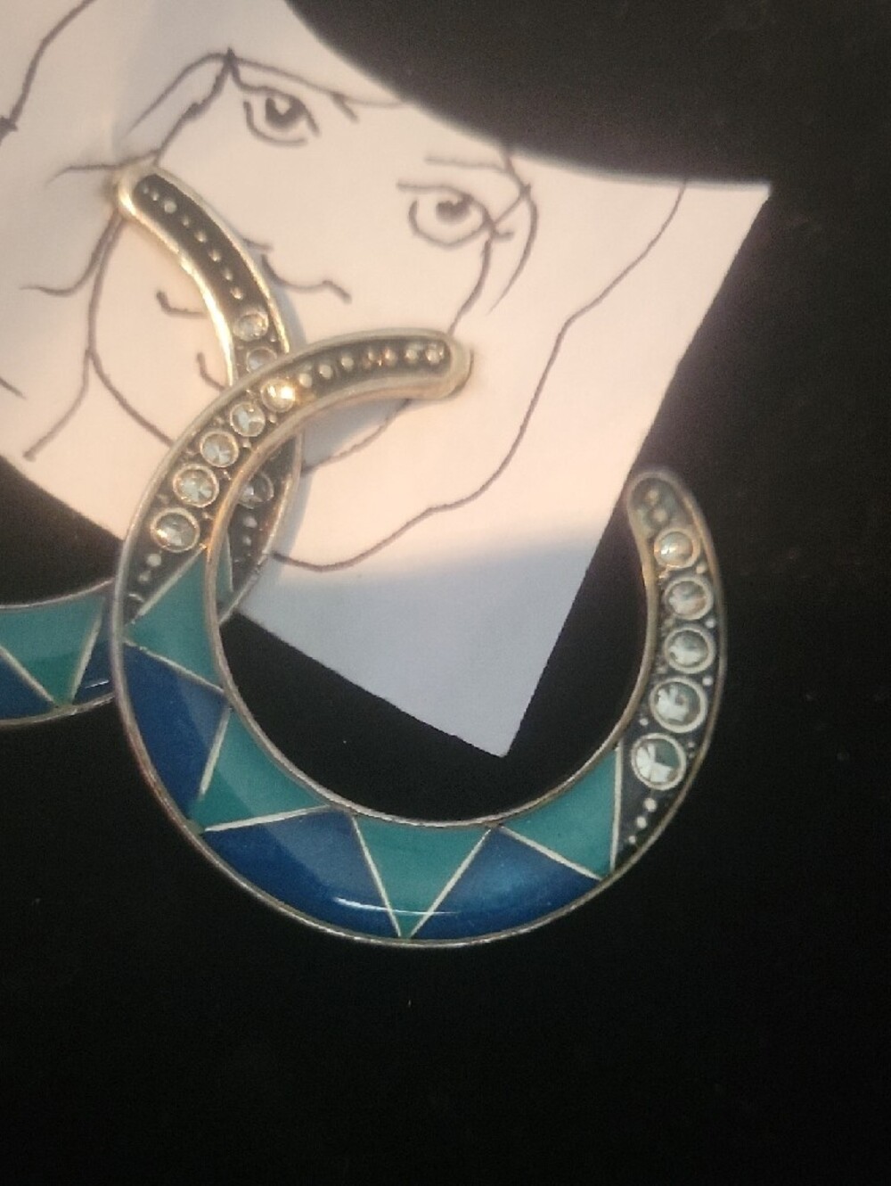 Handcrafted Blue-Green Crescent Hoop Earrings - Women Jewelry - Picture 3 of 3